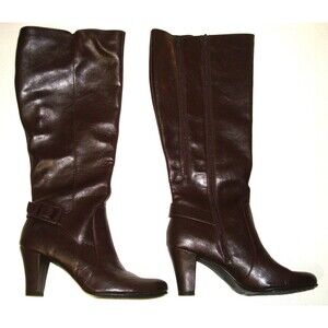 New Womens 10.5 A2 Aerosoles Dark Brown Money Role Knee High Tall Boot Wide Calf